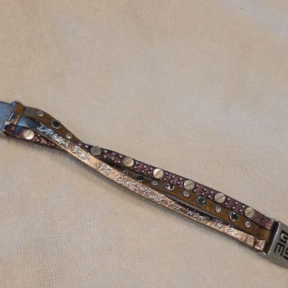 Studded Leather Bracelet With Inspirarional Words And Studs